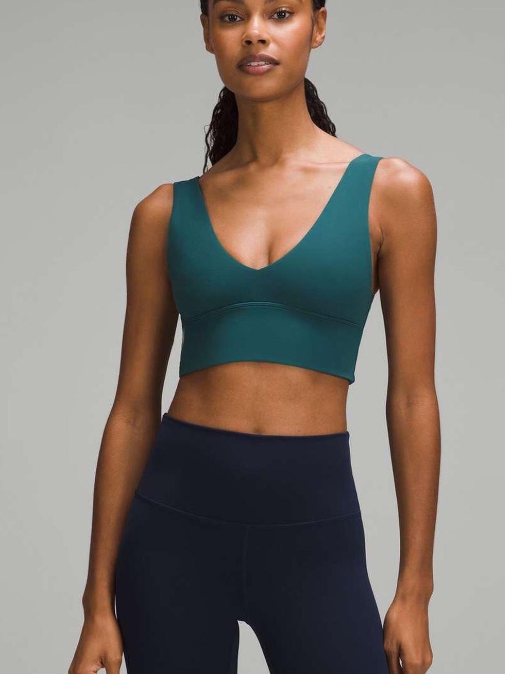 Lululemon Athletica V-Neck Lightweight Sports Bra/Crop Top In Teal Green